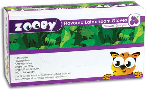 Zooby Growlin’ Grrrape Flavored Powder Free Latex Exam Gloves 100/box