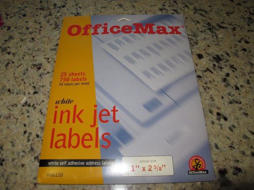 OFFICEMAX White Inkjet Address Labels, 1&#034; x 2 5/8 &#034; #86110