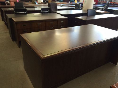 Executive set desk &amp; credenza by decorative first inc in walnut color wood for sale