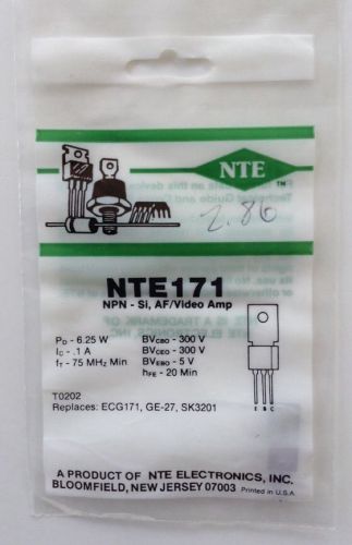 NTE171 NPN-Silicon AF/Video Amp Case TO202 Replaces ECG171,GE-27,SK3201