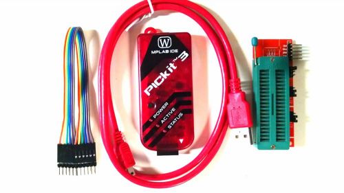 PICKit3 Microchip Programmer w/ USB cable, wires Pic Kit 3 + ZIF Socket