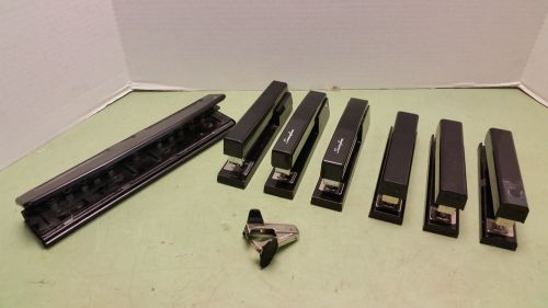 VINTAGE SWINGLINE 6 STAPLER LOT 767 747 407 WITH HOLE PUNCH AND PULLER
