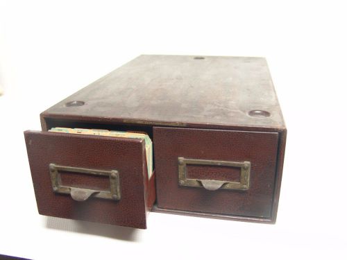 Vintage Brown Metal 2 Drawer 3 x 5 Index Card File Cabinet - Industrial/Office