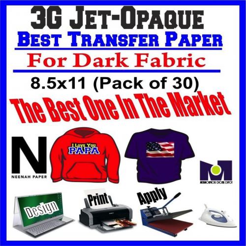 HEAT TRANSFER PAPER 3G JET-OPAQUE IRON ON DARK FABRIC INKJET PAPER 30 PK 8.5*11