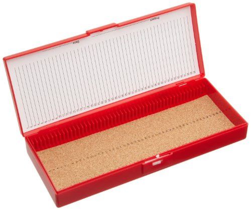 Heathrow scientific hd15989c red cork lined 25 place microscope slide box, 5.5&#034; for sale