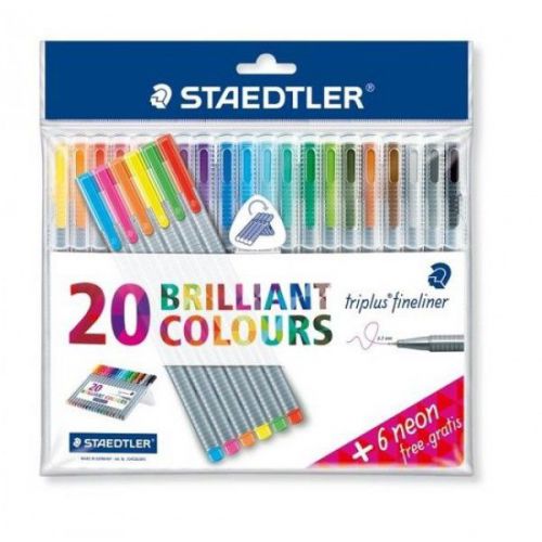 Staedtler Triplus Fineliner Ink Pen 20Colours + 6FREE Neon Colours STD334 SSB20P
