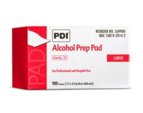 1 Box of 100 PDI Alcohol Prep Pads,Sterile Large Size 1.7&#034; x 3.5&#034; C69900