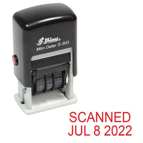 Shiny self-inking rubber date stamp - scanned - s-303 - red ink sale for sale