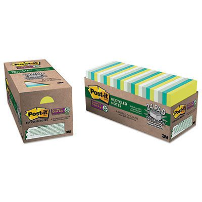 Recycled Notes in Bora Bora Colors, 3 x 3, 70-Sheet, 24/Pack, Sold as 1 Package