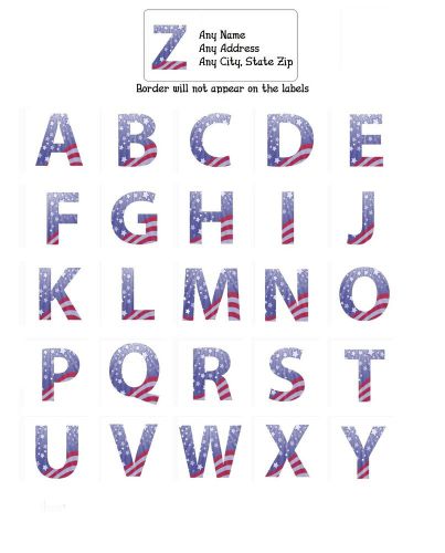 30 return address labels alphabet monogram us flag buy 3 get 1 free (pl3) for sale
