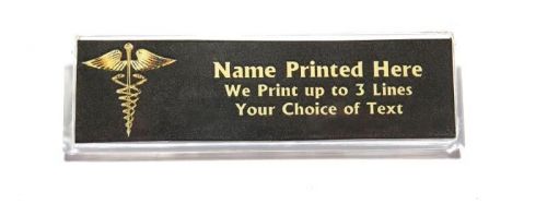 Caduceus Gold Black Custom Name Tag Badge ID Pin Magnet for Nurse Doctor Medical