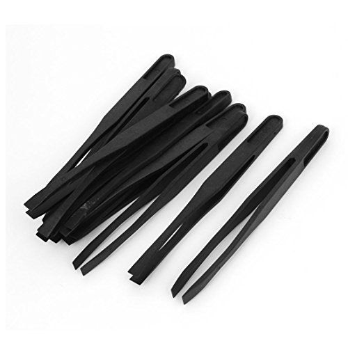 uxcell 10pcs 12cm Long Anti Static Plastic Pointed Tip Tweezer Black