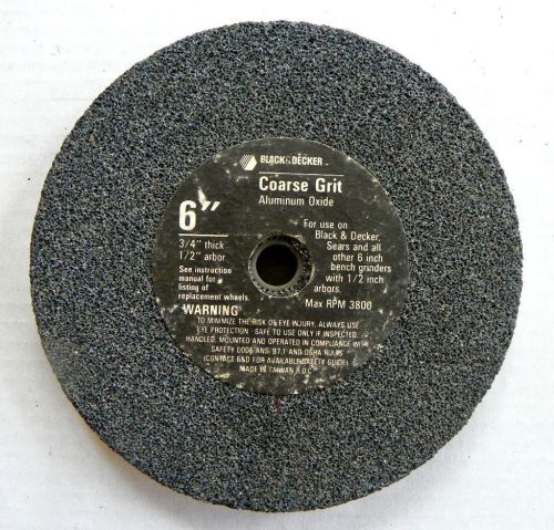 BLACK &amp; DECKER 6&#034; X 3/4&#034; BENCH GRINDER GRINDING COARSE GRIT WHEEL, 1/2&#034; ARBOR