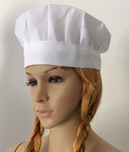 Chef Hat White Polyester One Size Elastic back Lightweight FREE 3 DAYS SHIPPING!