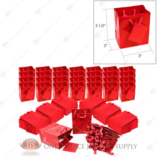 100 solid glossy red finish paper tote gift merchandise bags 3&#034; x 2&#034; x 3 1/2&#034;h for sale