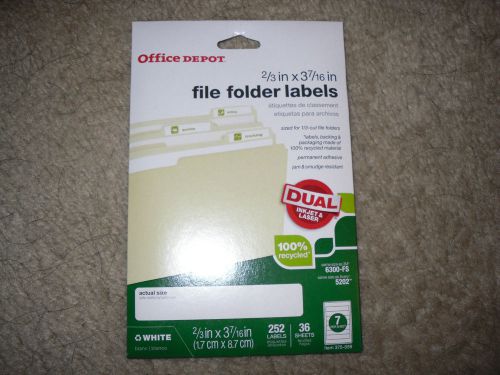 Office Depot 375-059 2/3&#034; x 3-7/16&#034; White File Folder Labels 252 Labels New!!!