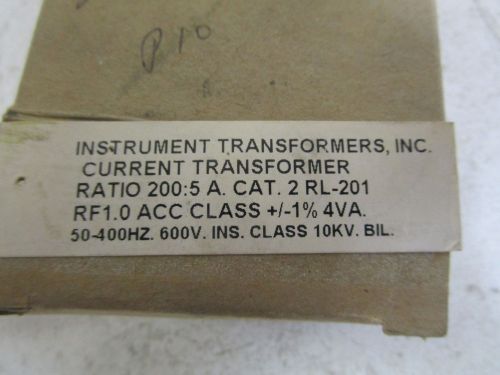 INSTRUMENT TRANSFORMERS, INC. CURRENT TRANSFORMER 2RL-201 *NEW IN BOX *