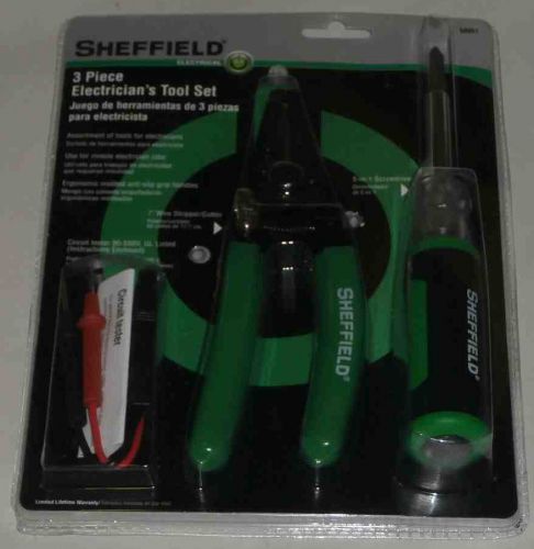 Sheffield 3Pc Electrician&#039;s Tool Kit Set-Wire Stripper/Cutter Screwdriver Tester