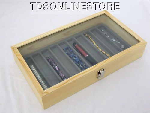 Natural wood glass top display case 10 compartment 2.75&#034; deep grey for sale