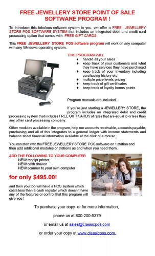 COMPUTERIZE YOUR JEWELLERY STORE  with a POINT OF SALE PROGRAM  $2.95!