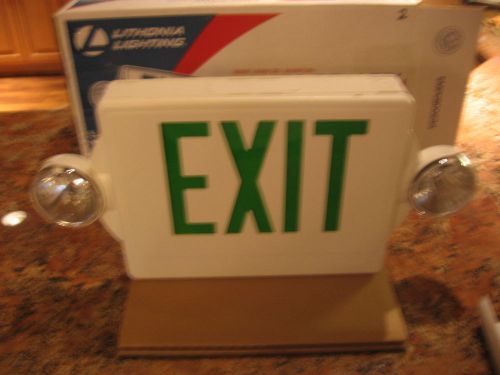 Lithonia lighting plastic white/green stencil led emergency exit sign/combo #2 for sale