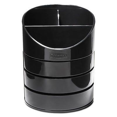 Small Storage Divided Pencil Cup, Plastic, 4 1/2 dia. x 5 11/16, Black, 1 Each