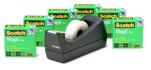 Scotch C38 Black Dispenser &amp; Magic Tape 6-Roll Value Pack 3/4 x 1000 Inches NEW!
