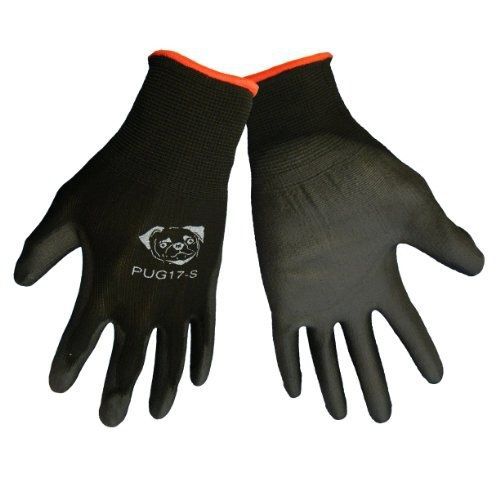 Global Glove PUG17 Gloves Black Nylon, Black Polyurethane Coated Palm. Small. 12