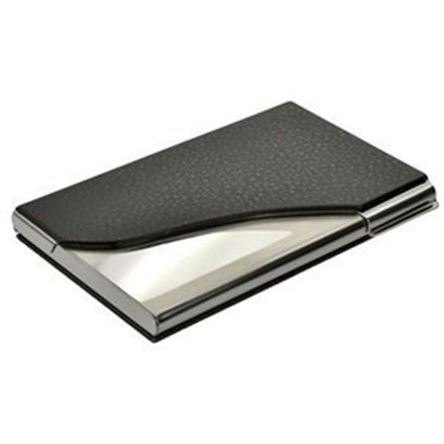 Black PU Leather and Stainless Steel Business Name Card Case Holder