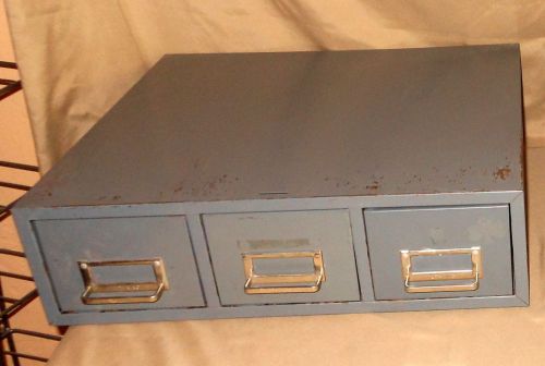 Lit-ning Vintage 3 Drawer Card File Cabinet Stackable Storage Box Gray Metal.
