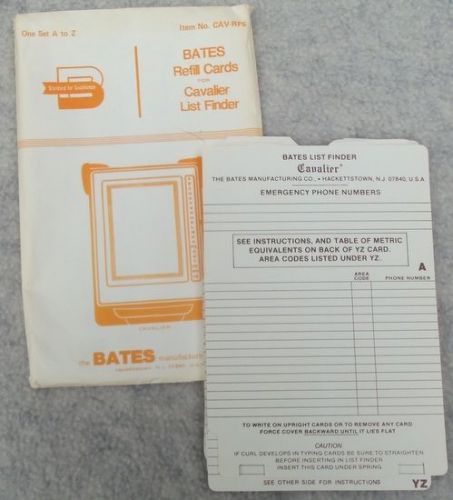 Bates A to Z Refill Cards for Cavalier List Finder
