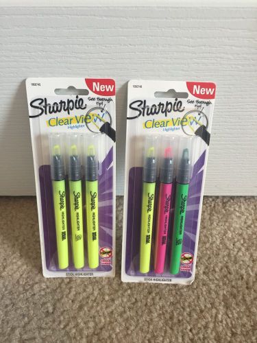 Sharpie Clear View Highlighter Stick Assorted Lot 6 Total New Yellow Green Schoo