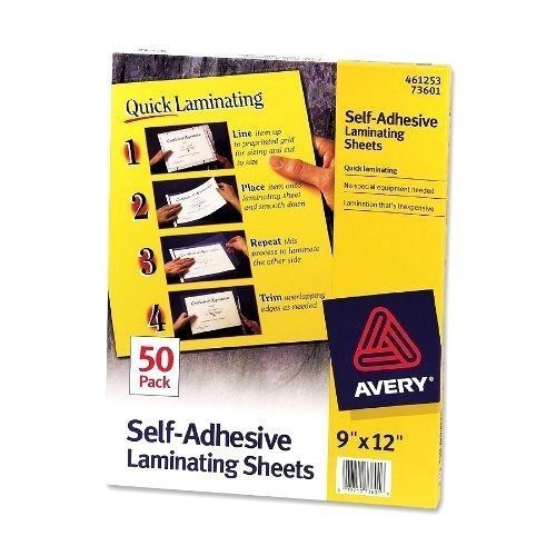 Avery self-adhesive laminating sheets 9 x 12 inches, box of 50 easy peel backing for sale