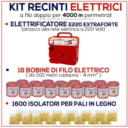 ELECTRIC FENCE COMPLETE KIT for 4000 mt - ENERGIZER + WIRE + INSULATORS