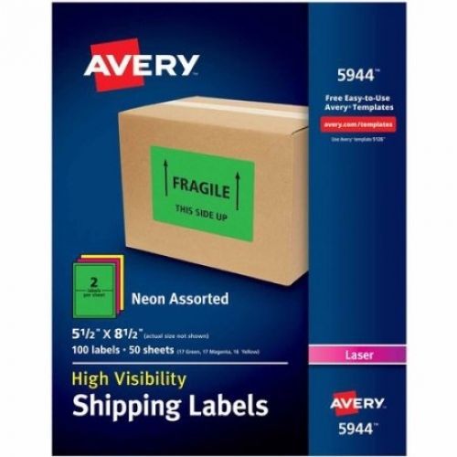 Avery Neon Shipping Label, Laser, 5-1/2 X 8-1/2 , Neon Assorted, 100 Per Box