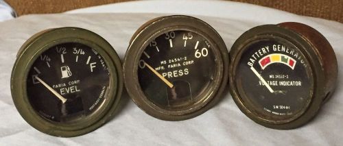 Vintage Lot of 3 Auto Gauges Battery, Fuel, Oil Pressure Stewart Warner &amp; Faria