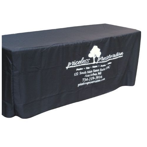 6&#039; Fitted Polyester Table Cloth - Black with Custom Printed Logo for Businesses