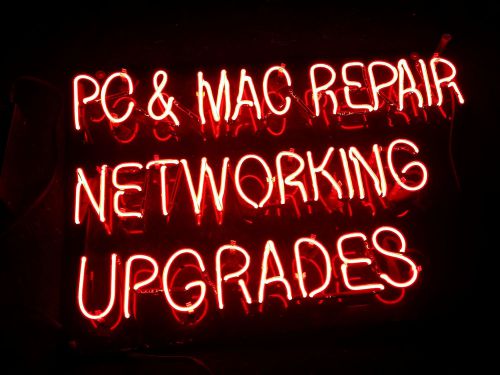 Neon sign store computer cell phone networking repair center mac laptop for sale