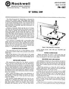 Rockwell-Delta PM-1887 Delta Homecraft 16 in Scroll Saw Instruction Maint Manual