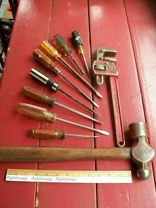 Ball Peen Hammer, Pipe Wrench, Screw Drivers