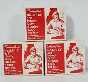 3 Boxes Vintage Swingline No. S.F,.- 13 Heavy Duty 1/2”Staples 1000 per box Read