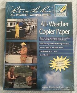 Rite in the Rain #8511 All-Weather White Paper, Letter size, 8&#034; x 11&#034; (200 ct)