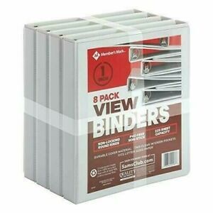 pack of 8 Binders 1 inch 1&#034; - NEW - 2 Pocket 3 Ring Binders Folders White