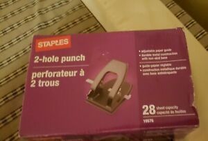 New Staples Desktop 2 Hole Paper Punch Model 10575 Black with Silver Guide