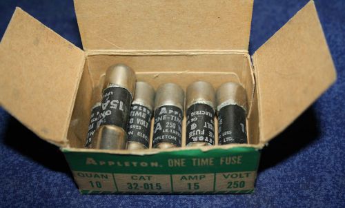 Vintage Appleton Lot of 6 - One Time Non Renewable Fuse 15 Amp 250 Volt  in Box