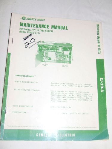 GE MAINTENANCE MANUAL PORTA-MOBIL TONE DECODER~Type 99~Technical 4EJ19A10 &amp; 11