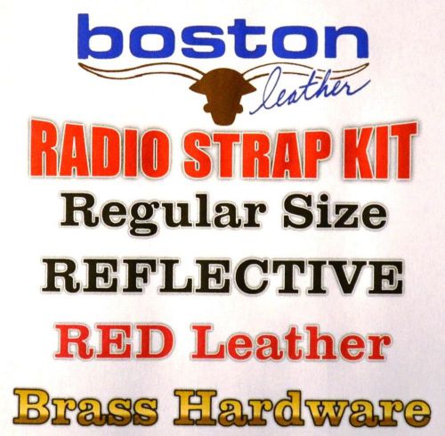Boston leather radio strap kit, reflective, red leather, brass hardware for sale