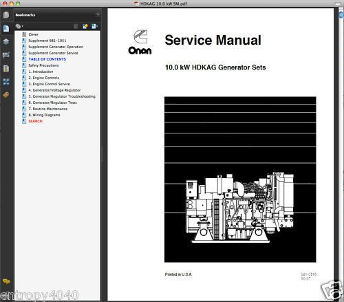 Onan HDKAG Genset SERVICE &amp; Parts &amp; Operators -4- MANUALS Installation Manual CD