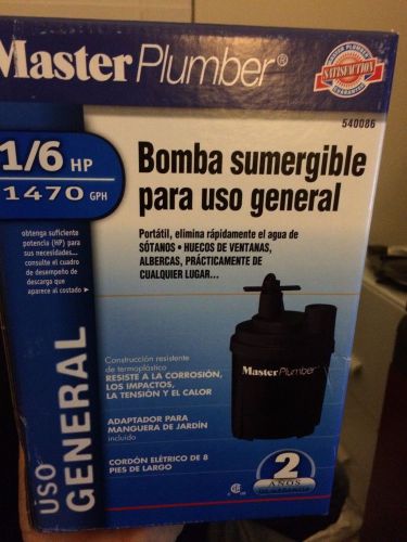 Master Plumber by True Value 1/6 HP Submersible Utility Pump 540086 USA NIB