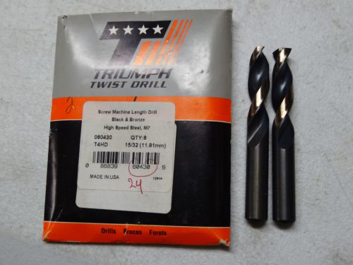 2 new TRIUMPH 15/32&#034; Screw Machine HSS 135 Twist Drills Black/Bronze Oxide USA